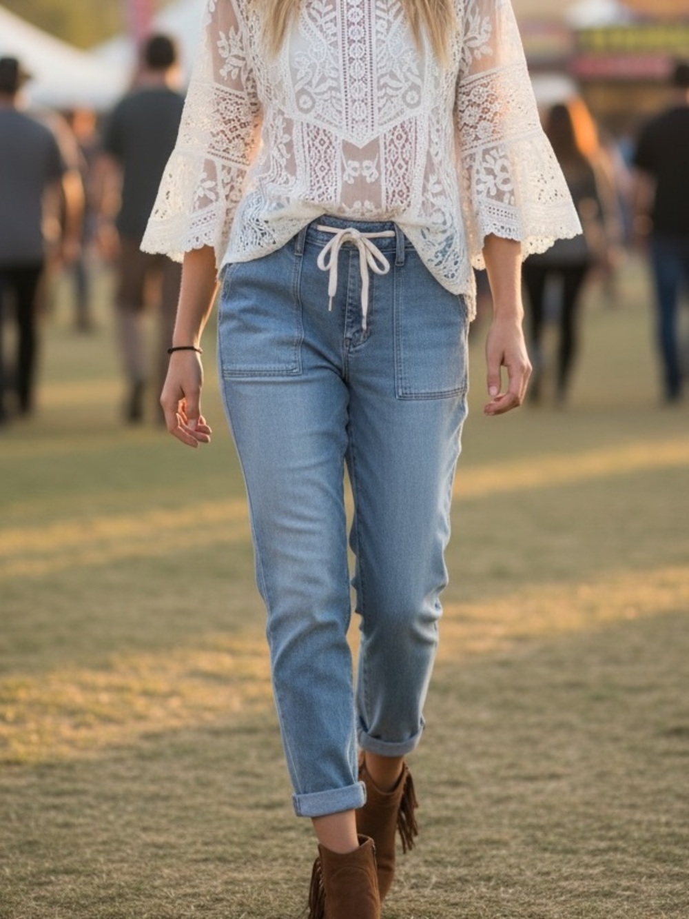 Judy Blue Jeans Light Blue Drawstring Denim Jogger BOHO Coastal Travel Pants